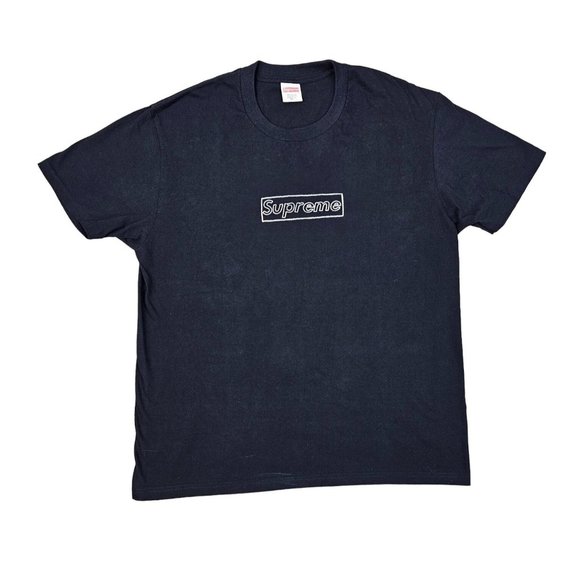 Supreme x Kaws Chalk Logo Black T-Shirt - Picture 6 of 8